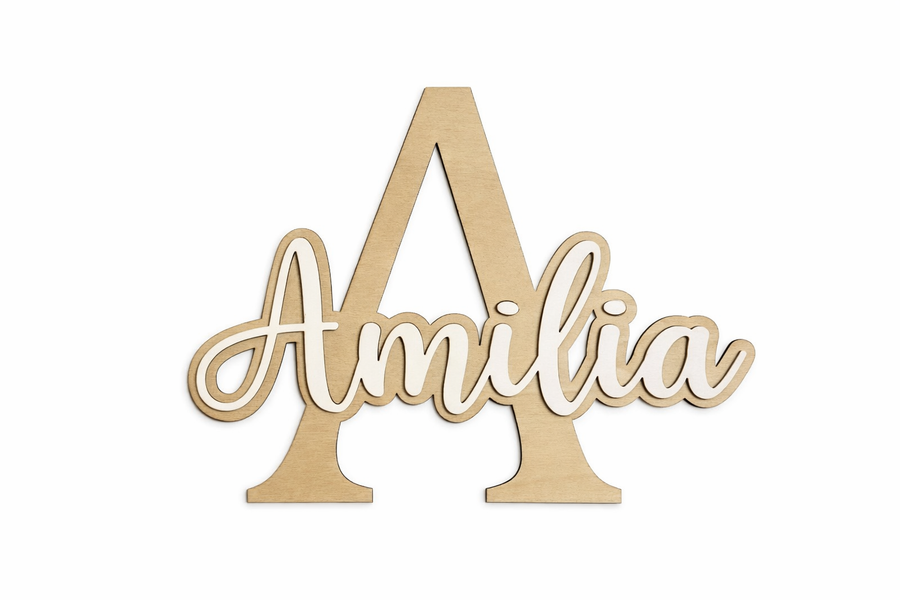 Personalisierter Holz Schriftzug mit Initiale & Name